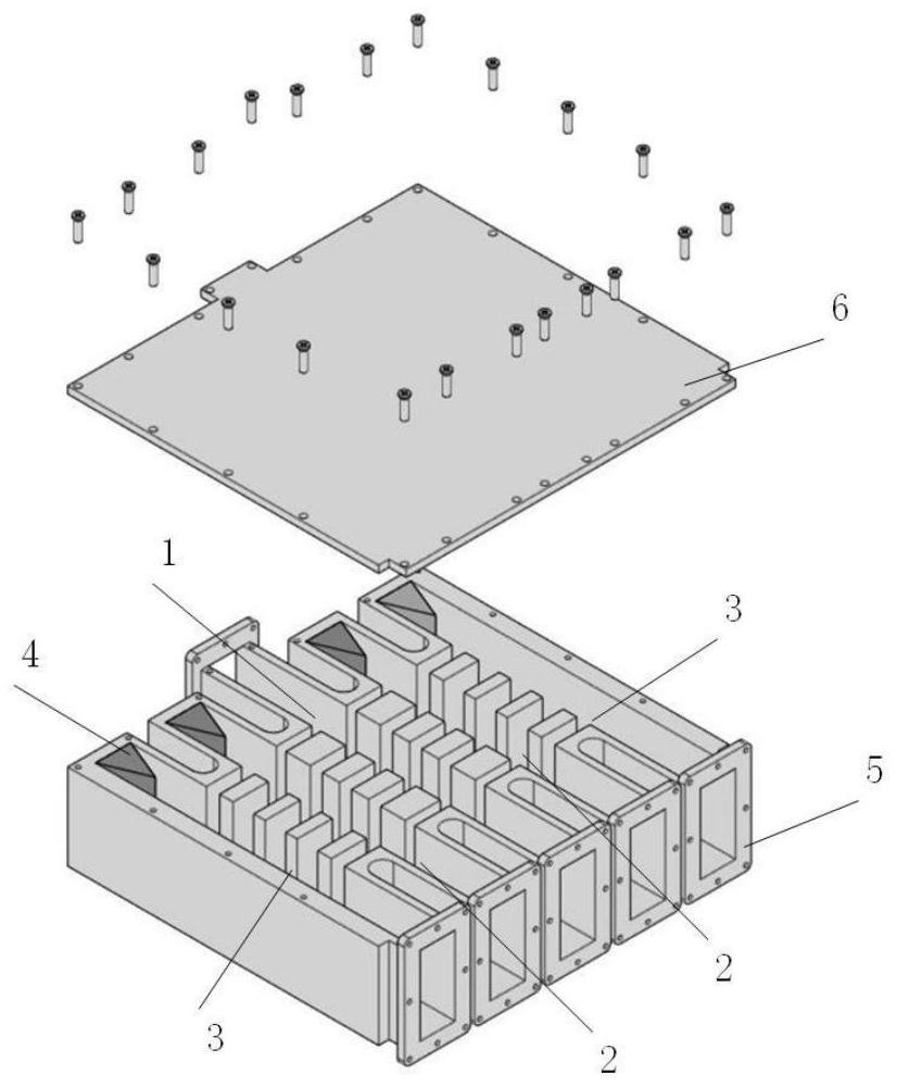 Multi-path waveguide power combiner based on E-surface porous expansion coupling structure