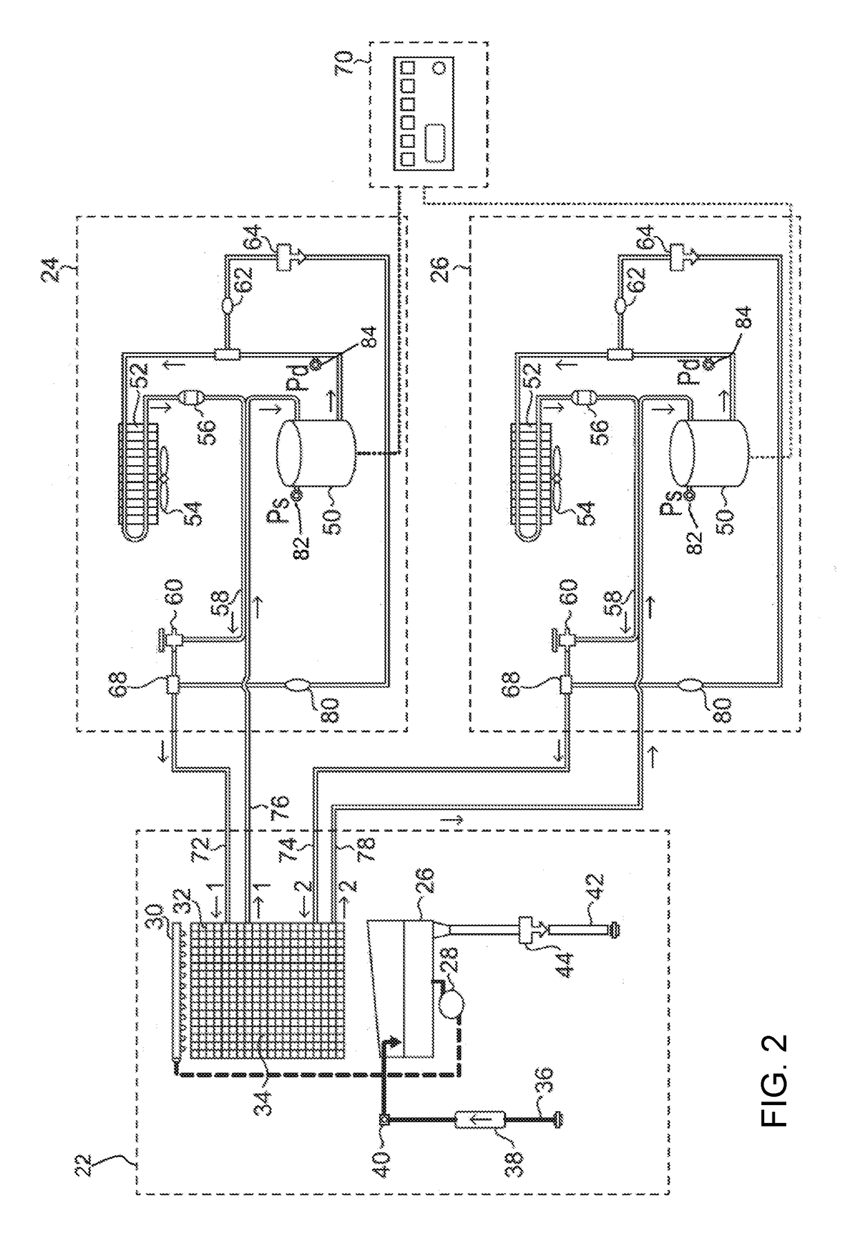 Ice machine with a dual-circuit evaporator for hydrocarbon refrigerant