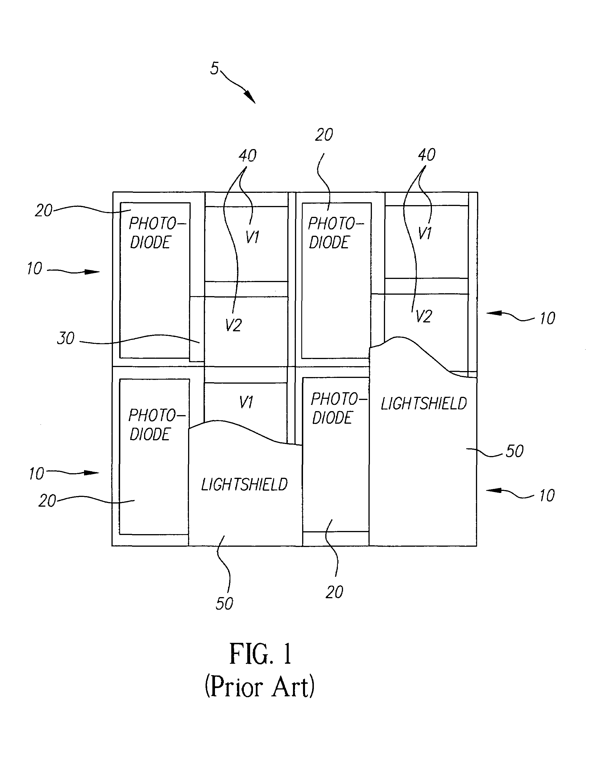 Lightshield architecture for interline transfer image sensors