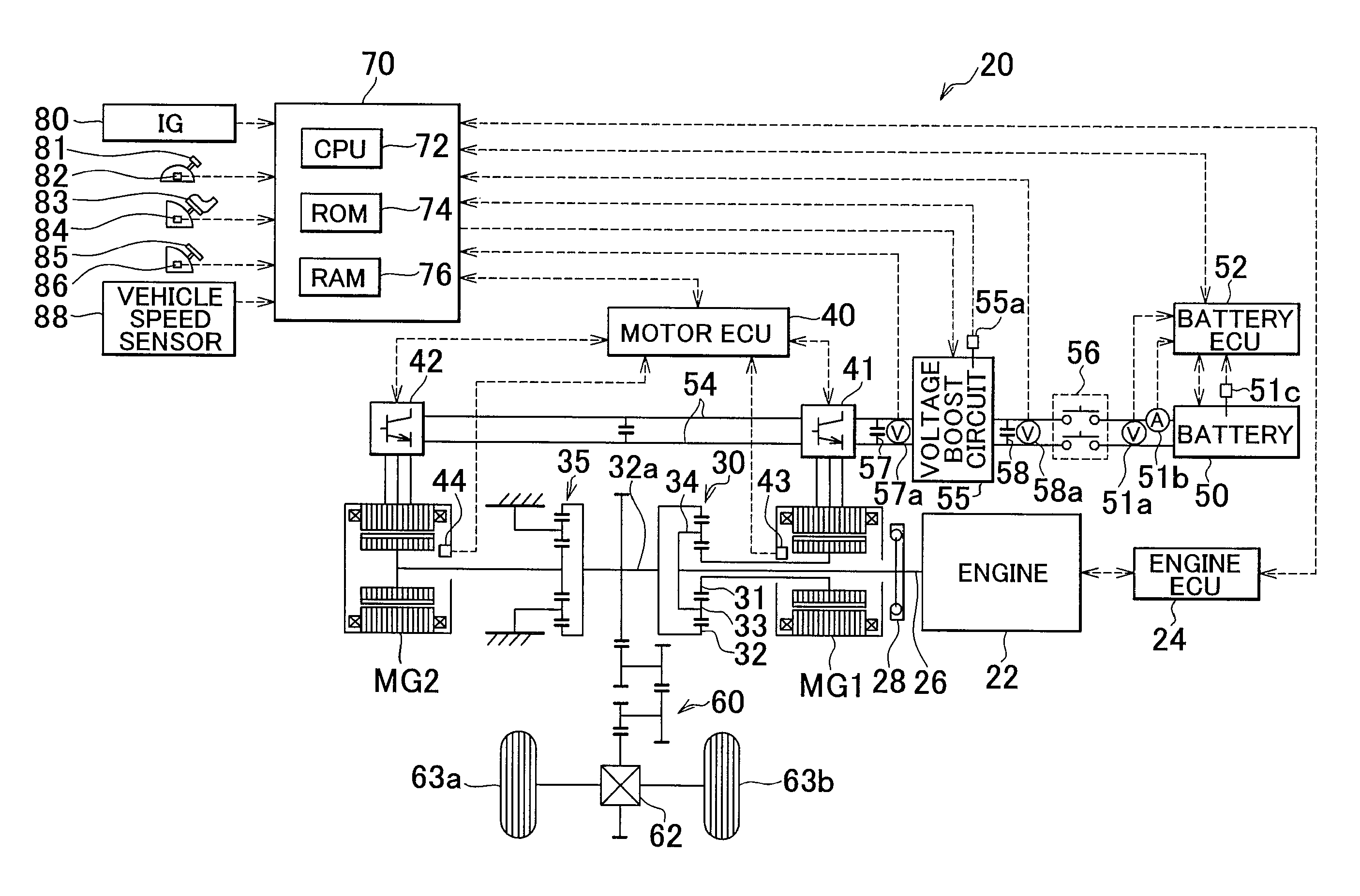 Motive power output device, vehicle equipped with the device, and control method for motive power output device