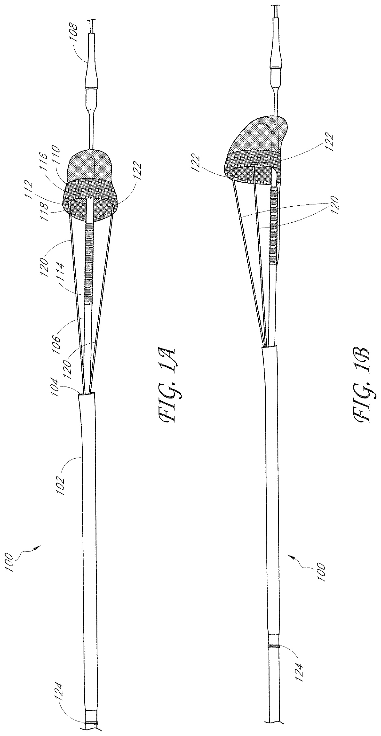 Axial lengthening thrombus capture system, tensioning system and expandable funnel catheter