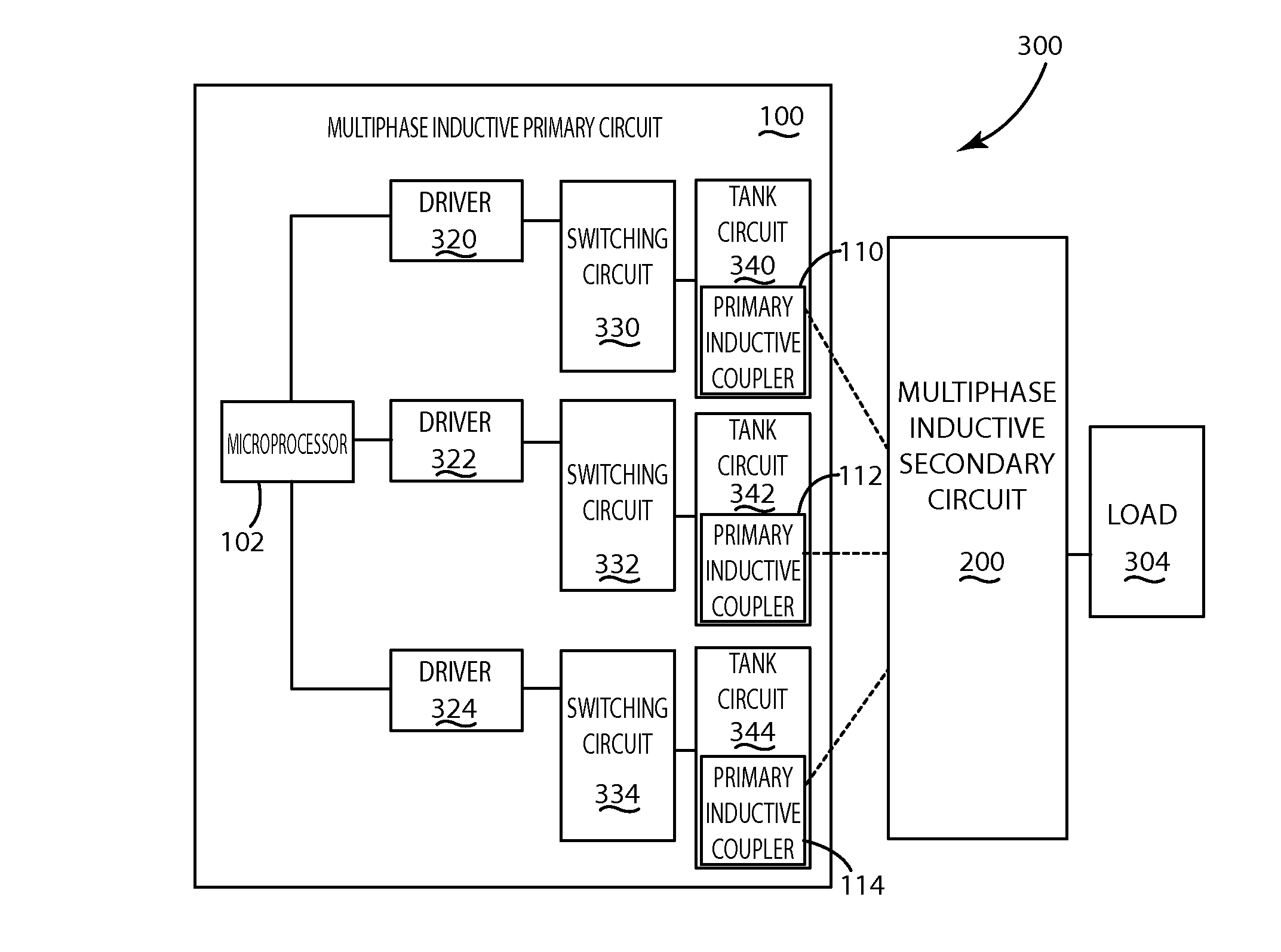 Multiphase inductive power supply system