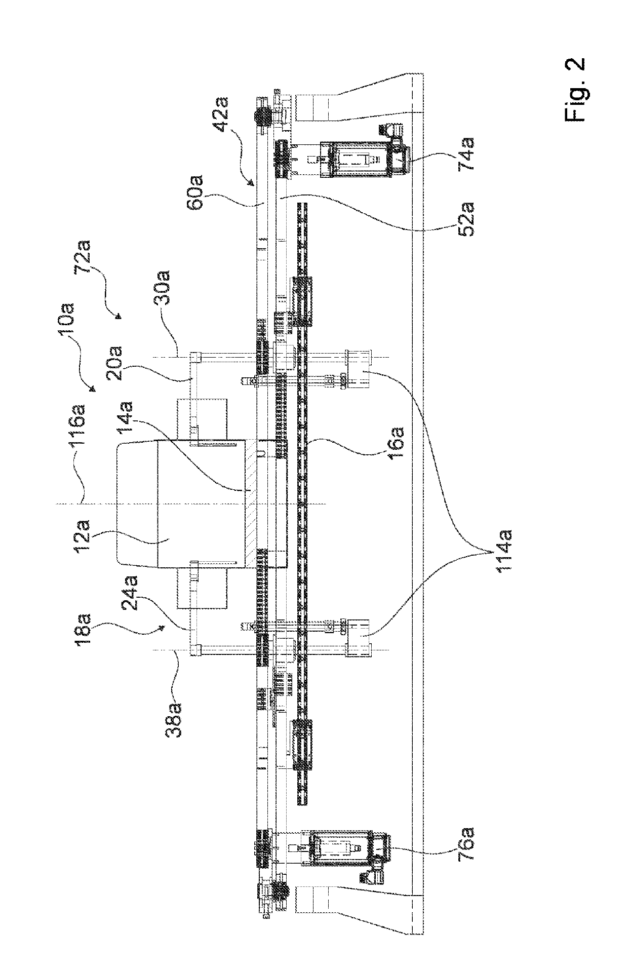 Device, method and packaging machine for processing a packaging container