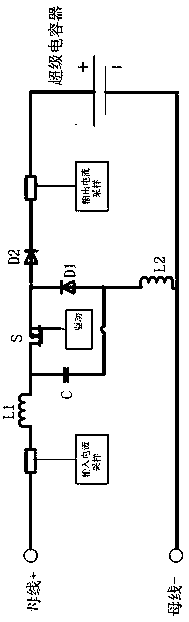 A voltage-controlled current-limiting charging circuit for a supercapacitor bank