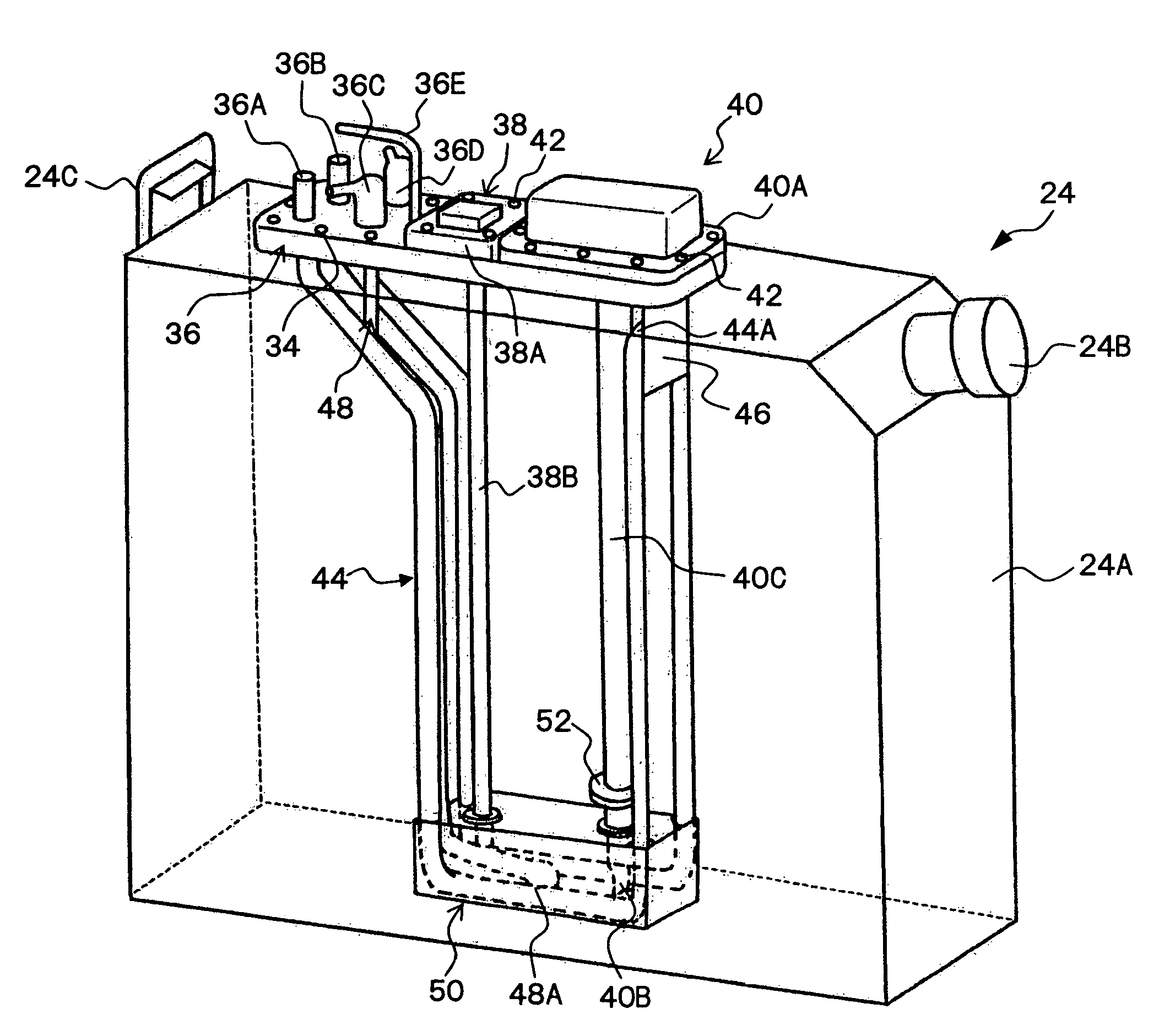 Reducing agent container having novel structure