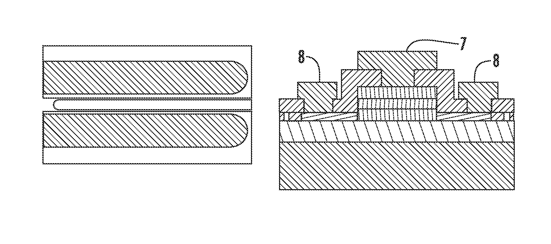 Electrically pumped lateral emission electroluminescent device integrated in a passive waveguide to generate light or amplify a light signal and fabrication process