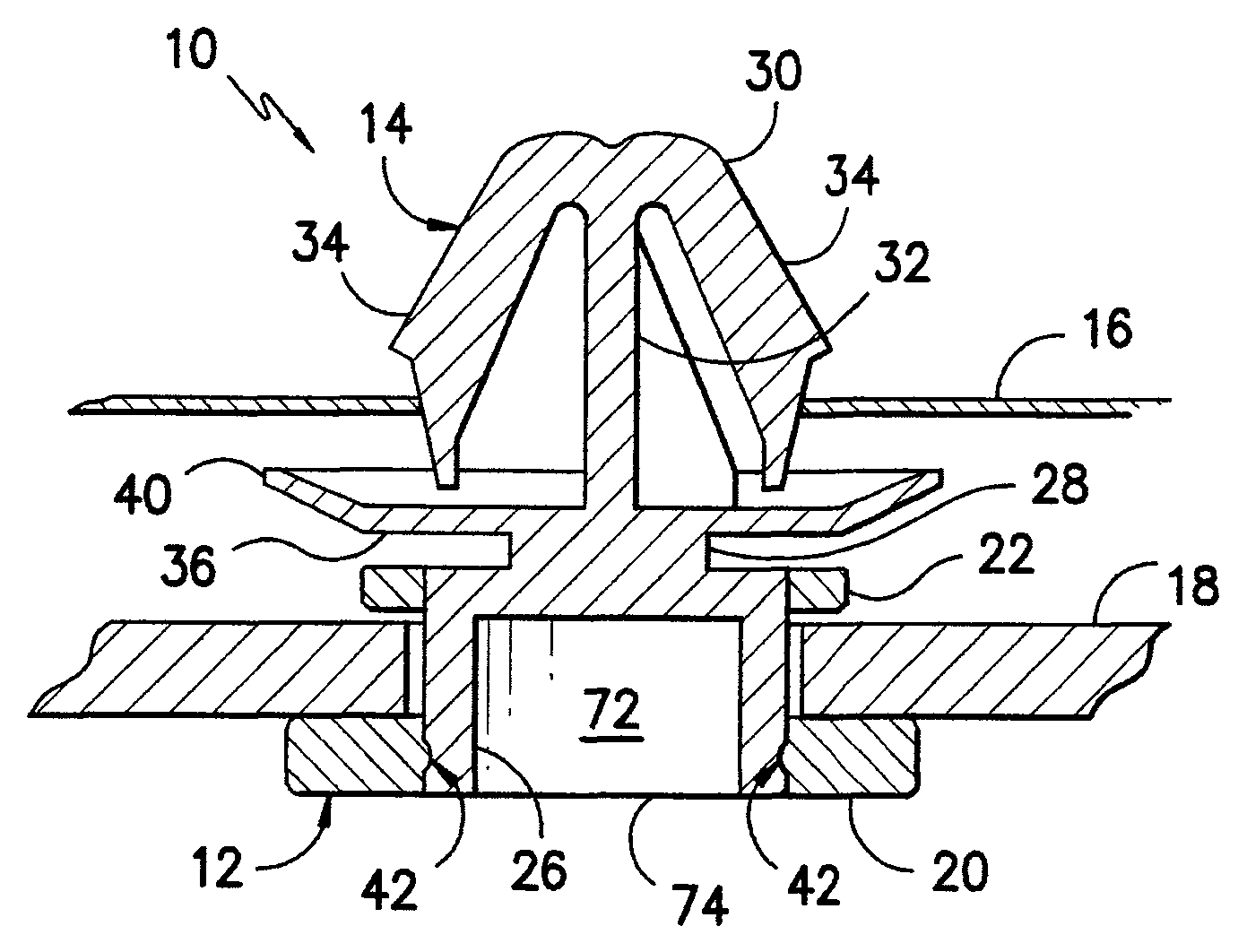 Serviceable snap-in fastener