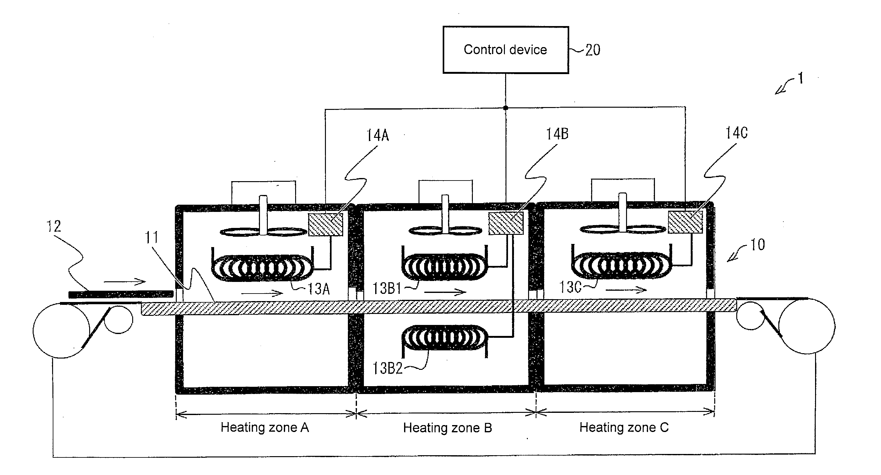 Control device, heating device control system, control method, program, and recording medium