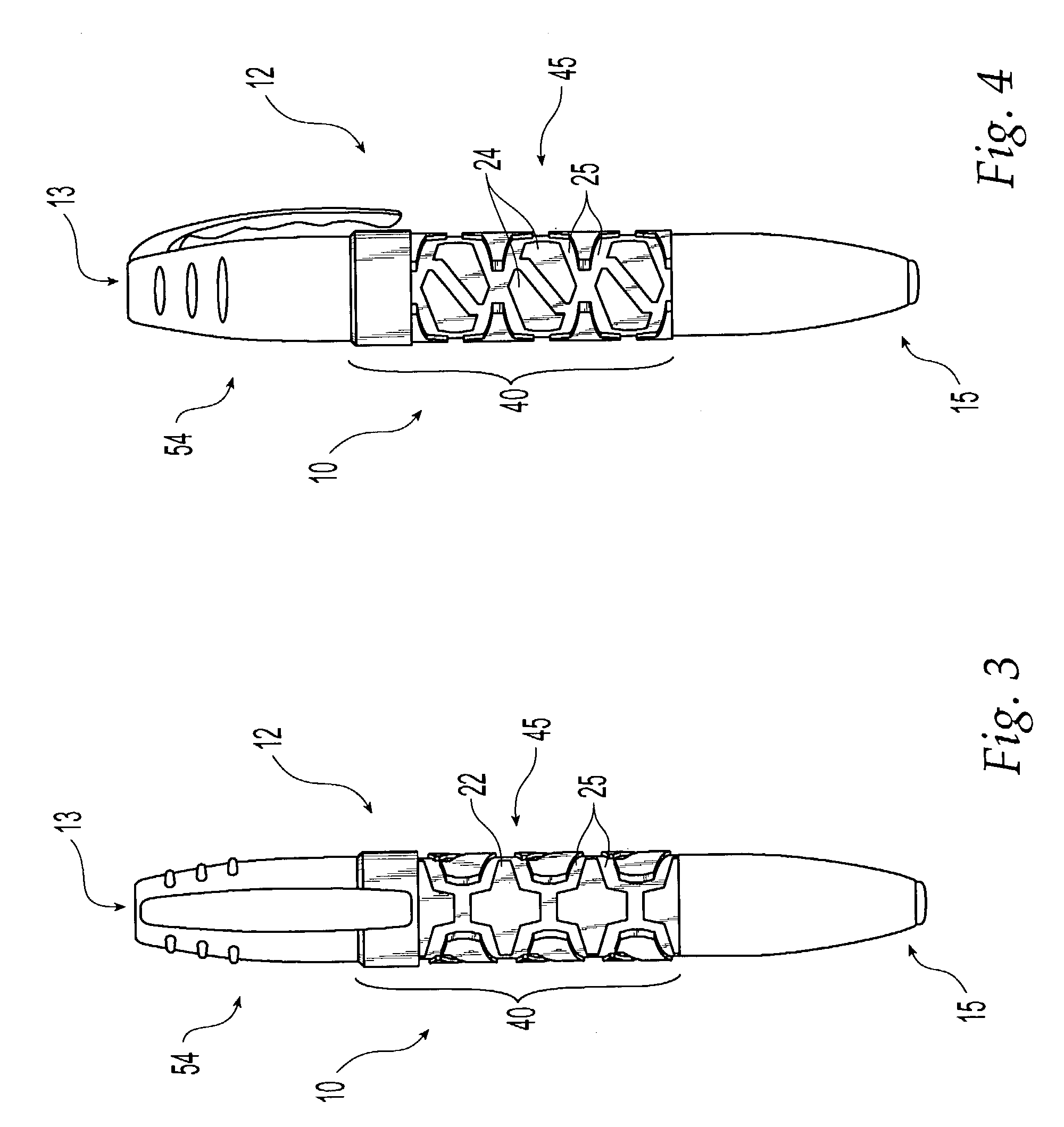 Writing instrument with gripping device