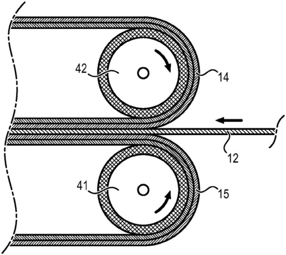 Device for separating at least two adjacent strands of material and system including such device