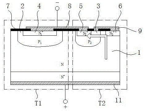 One-way low-voltage TVS device and manufacturing method thereof