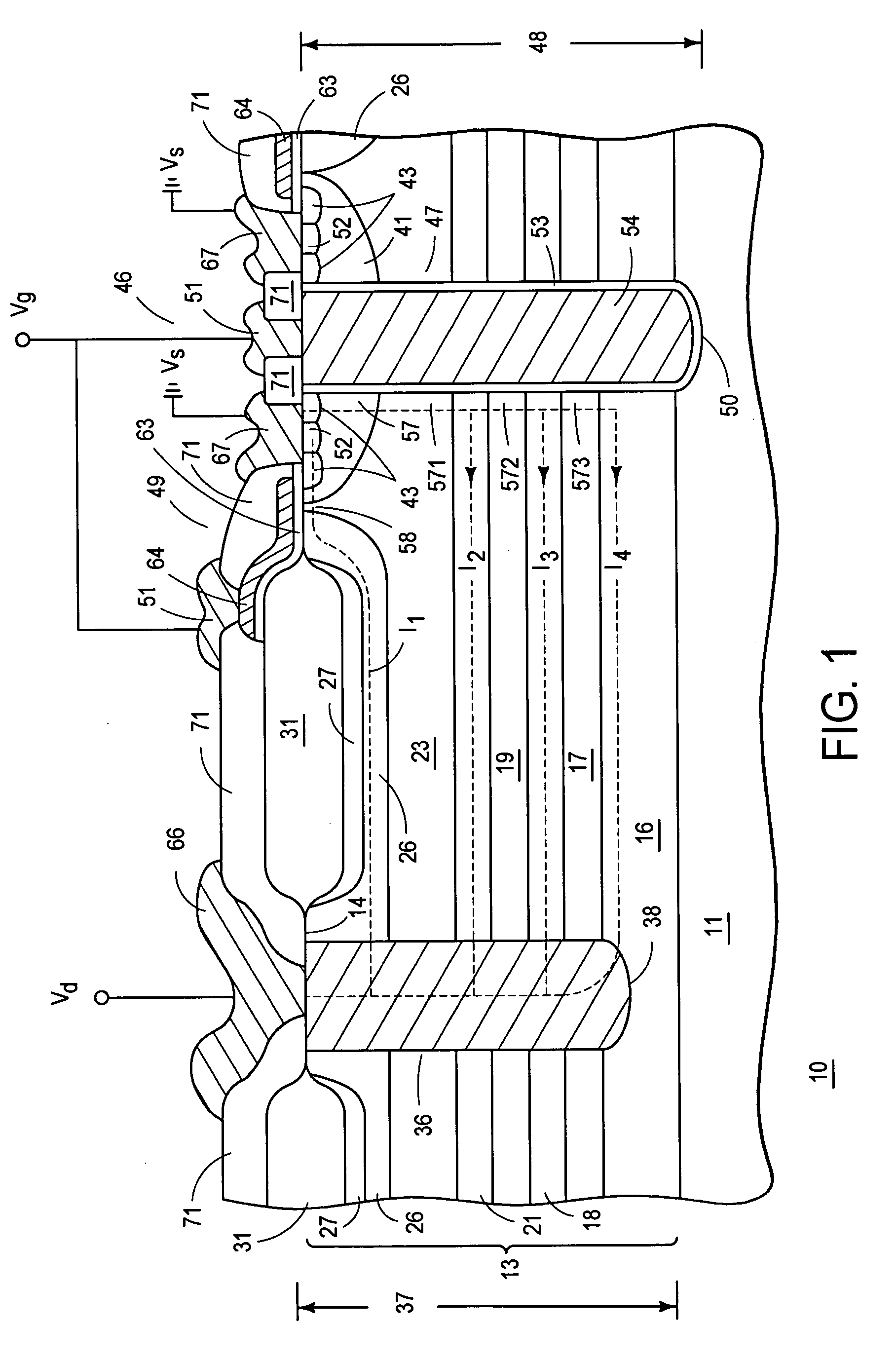 High voltage lateral FET structure with improved on resistance performance