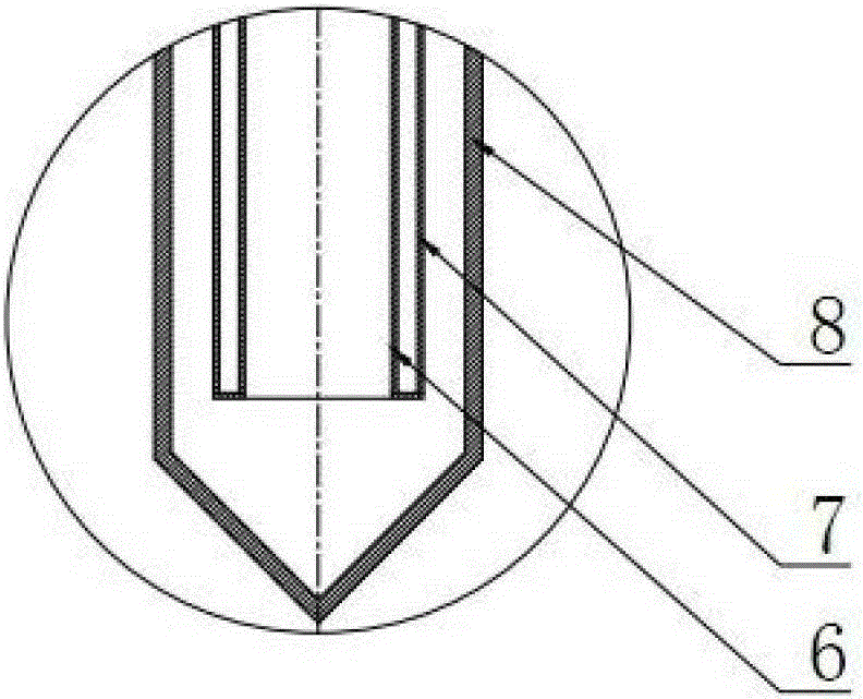 A finger heat exchanger with a three-tube structure used in a fluidized bed reactor for trichlorosilane synthesis