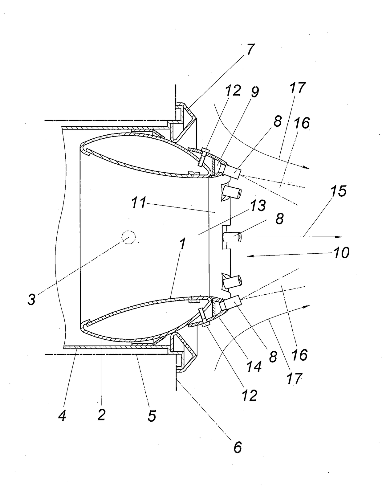 Long-range nozzle for entry of air