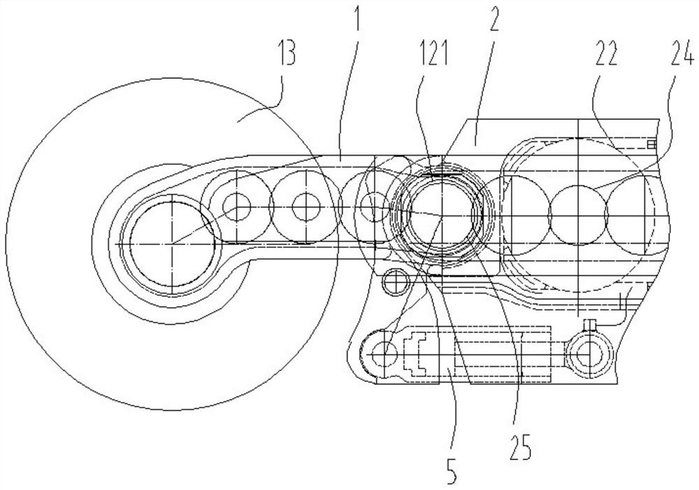 Swing arm and swing arm supporting structure of thin seam compact coal mining machine