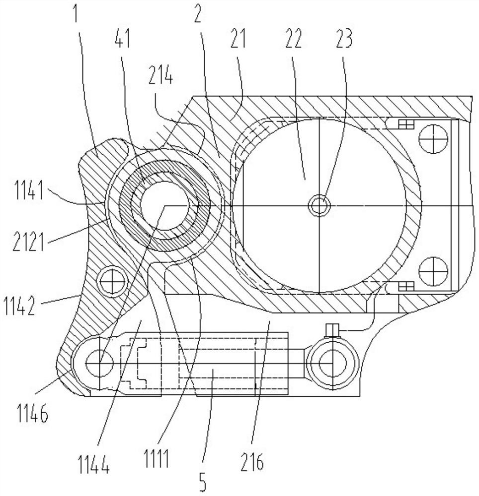 Swing arm and swing arm supporting structure of thin seam compact coal mining machine