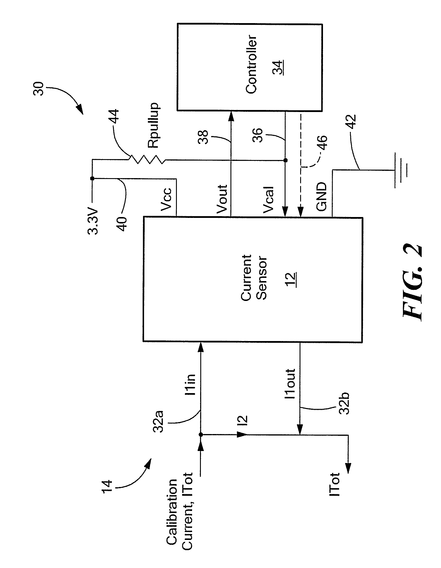 Current sensor with calibration for a current divider configuration