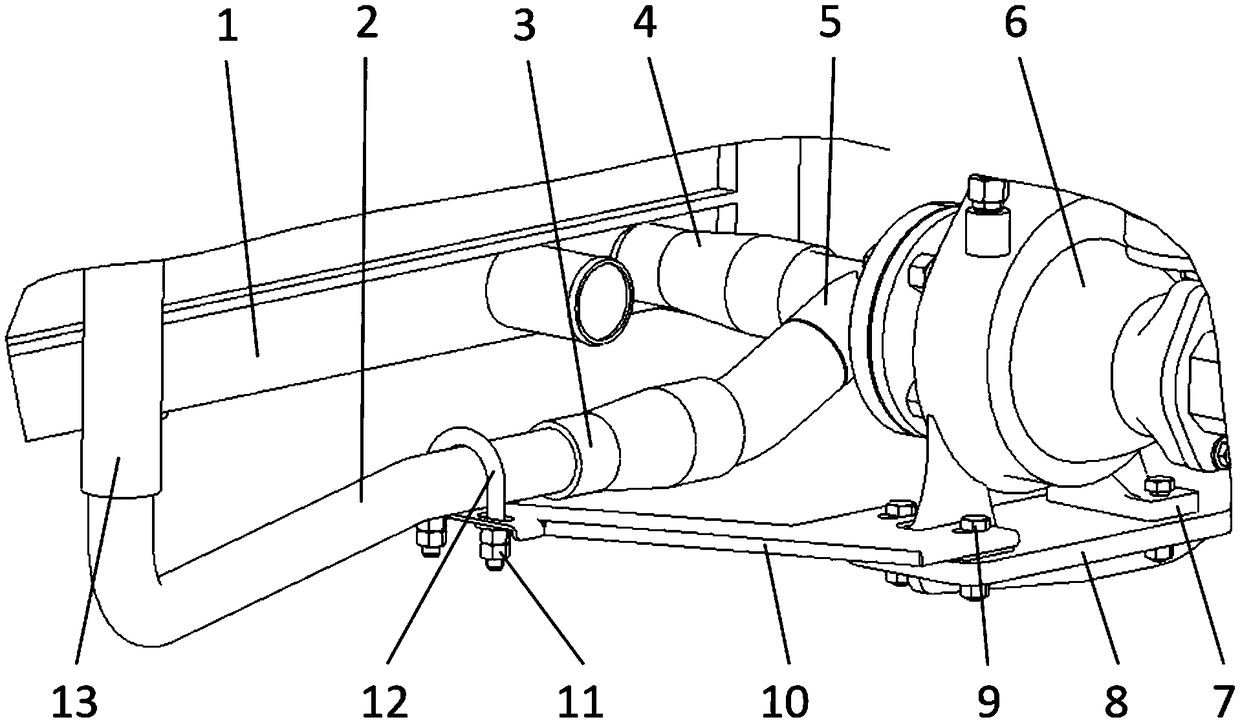 Damping fixing structure for suspended cooling metal pipe of articulated dump truck