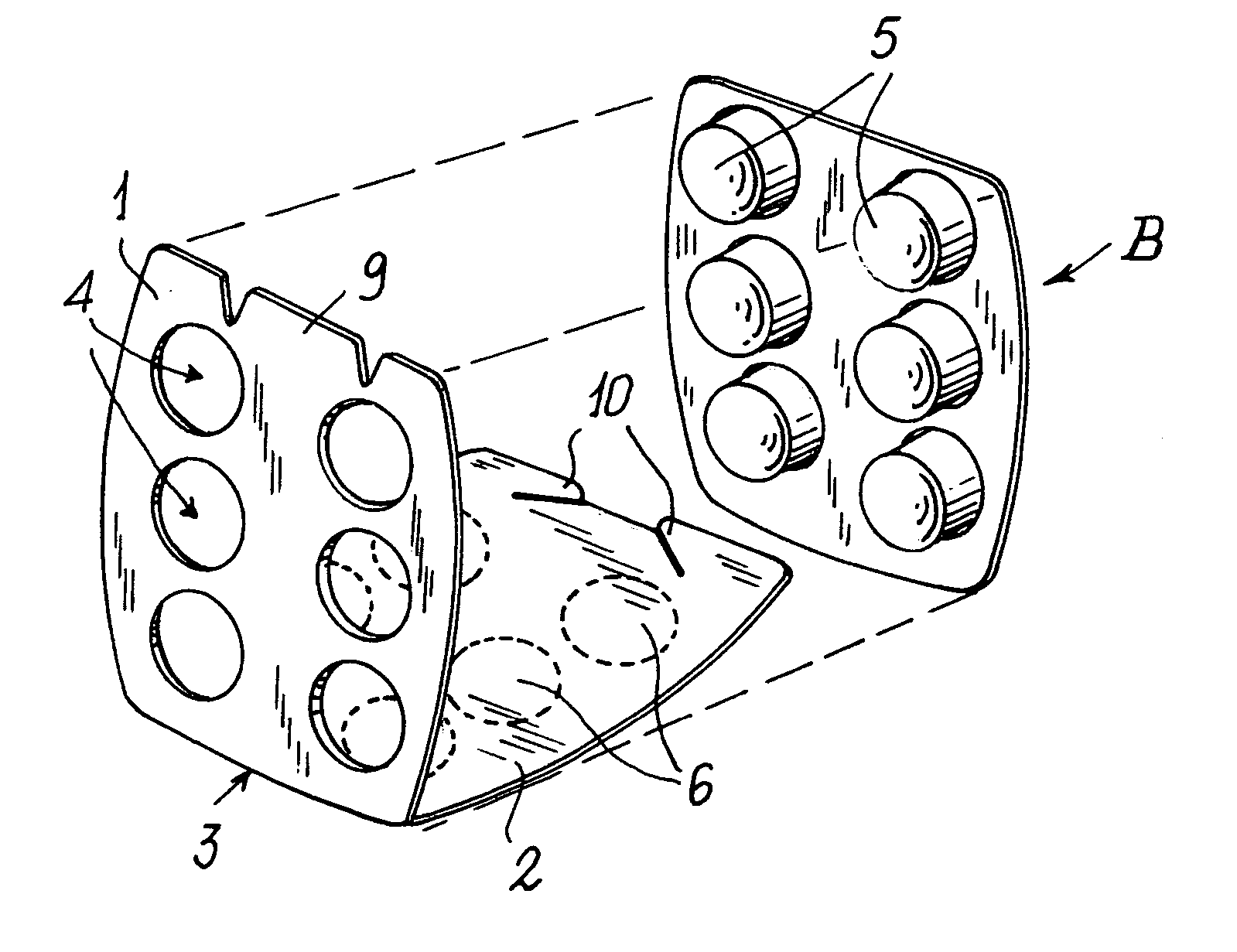 Device for selectively dispensing solid products from a blister strip retained in the device