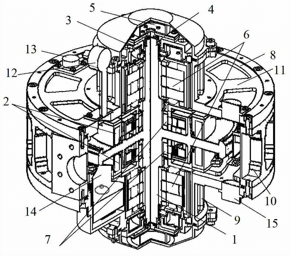 Five-freedom active magnetic bearing type dual-axis angular rate gyroscope