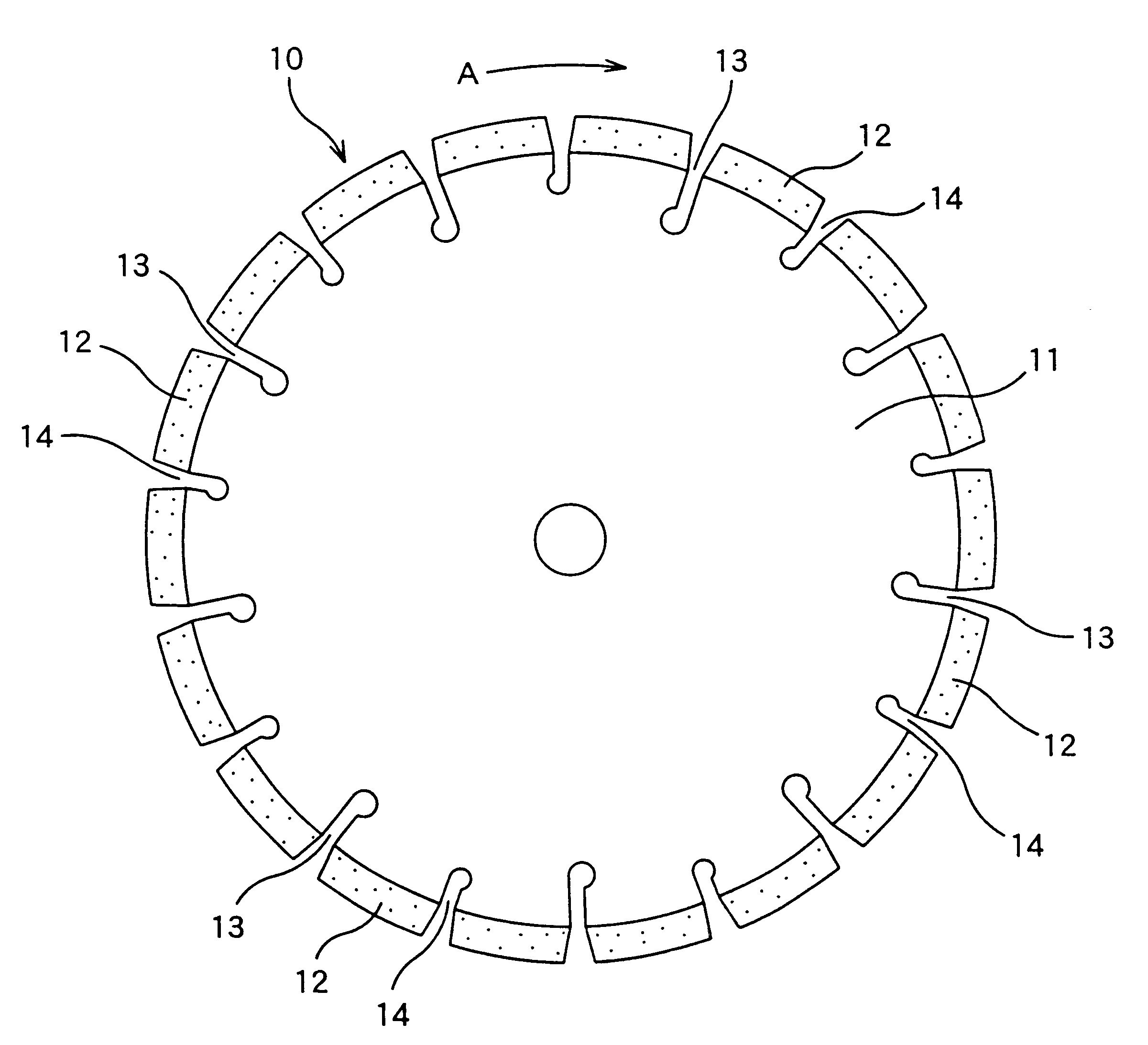 Rotary cutting saw with slits shaped for minimizing wear of neck portion