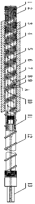 Rumination type plastic extruder screw and material extruding method