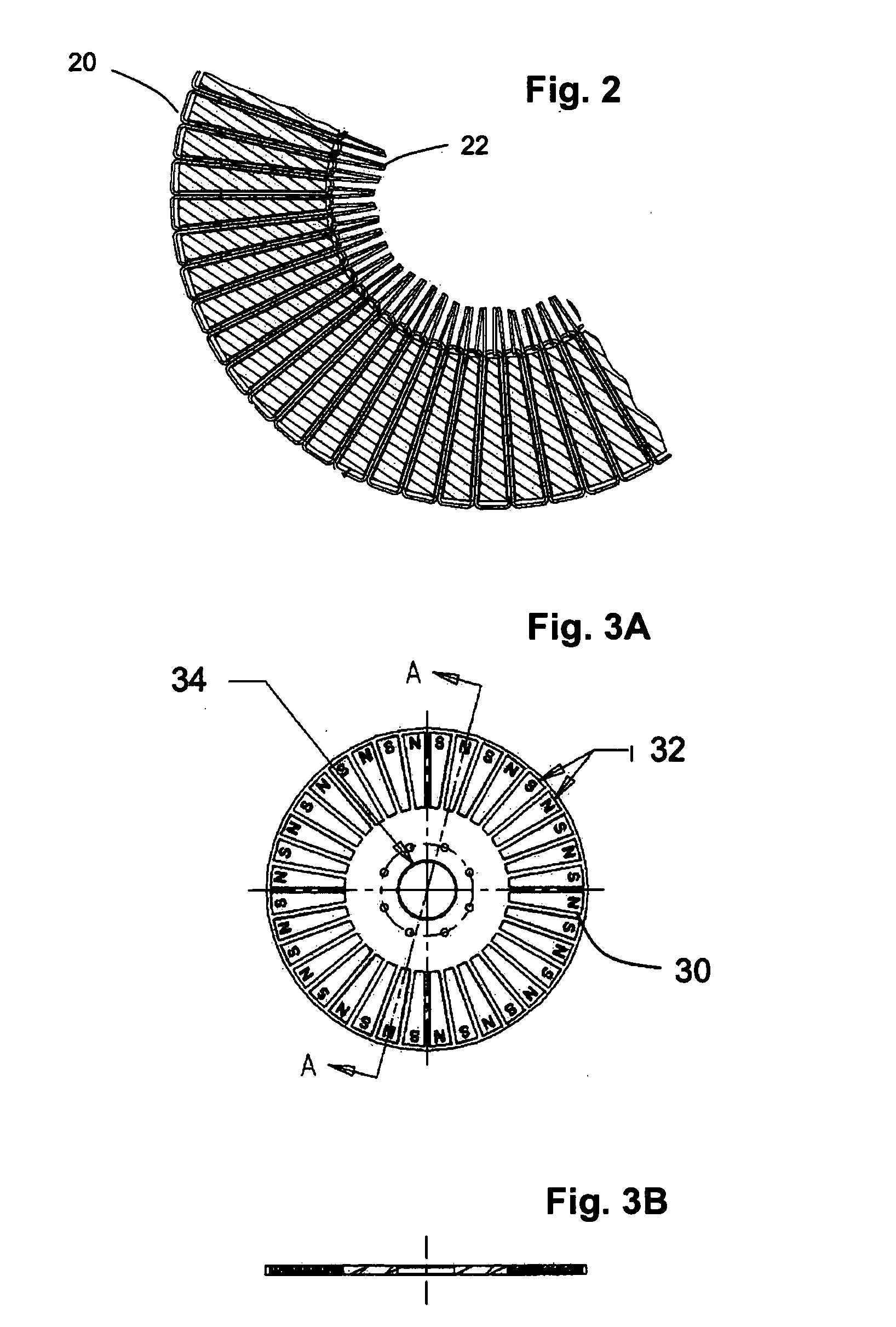 Stator coil arrangement for an axial airgap electric device including low-loss materials