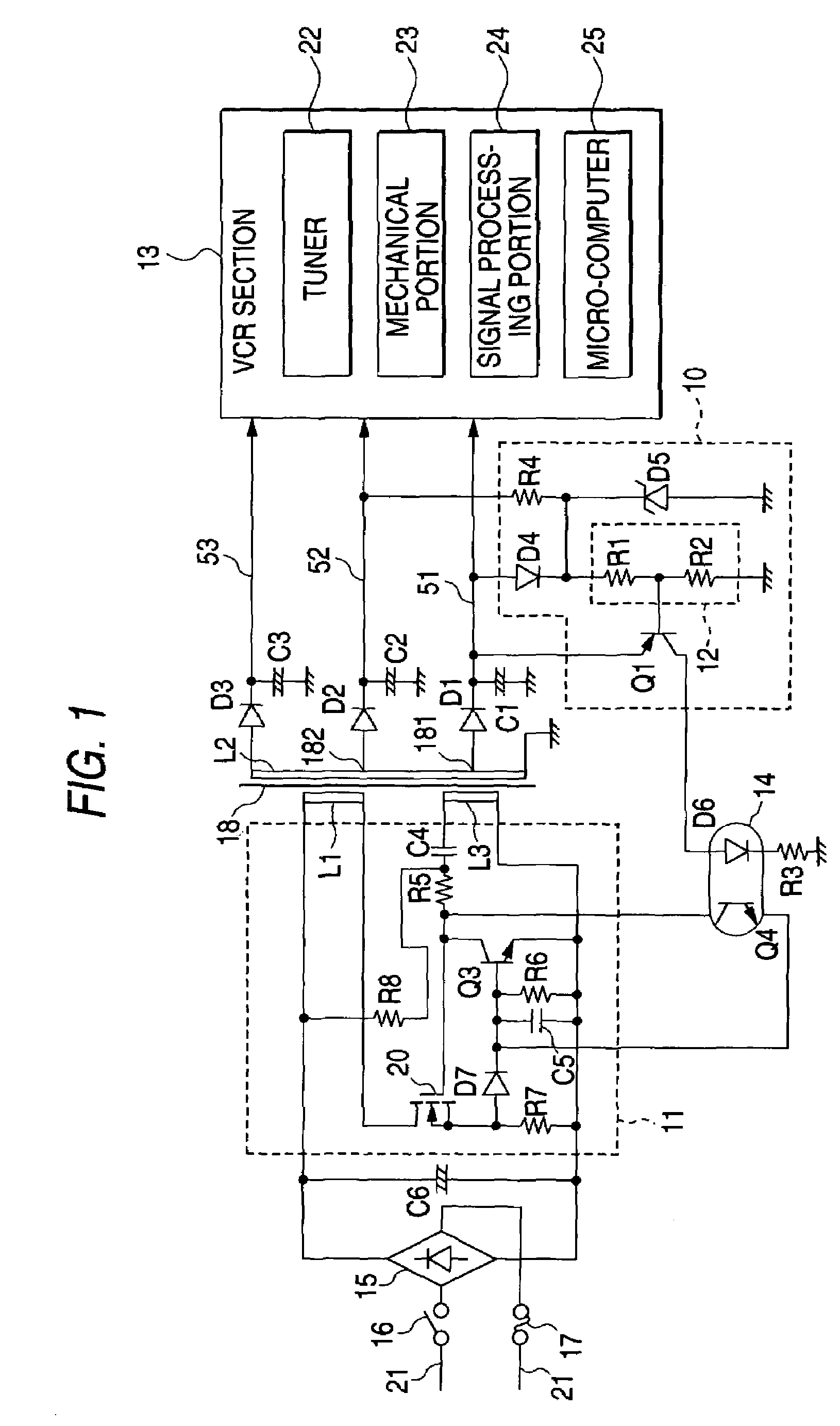 Video cassette recorder and RCC type switching power supply