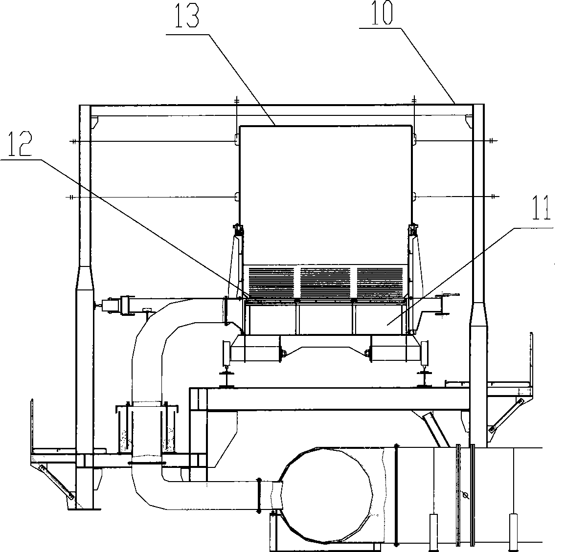 Air input system, annular air duct and annular fluid bath of circular cooler