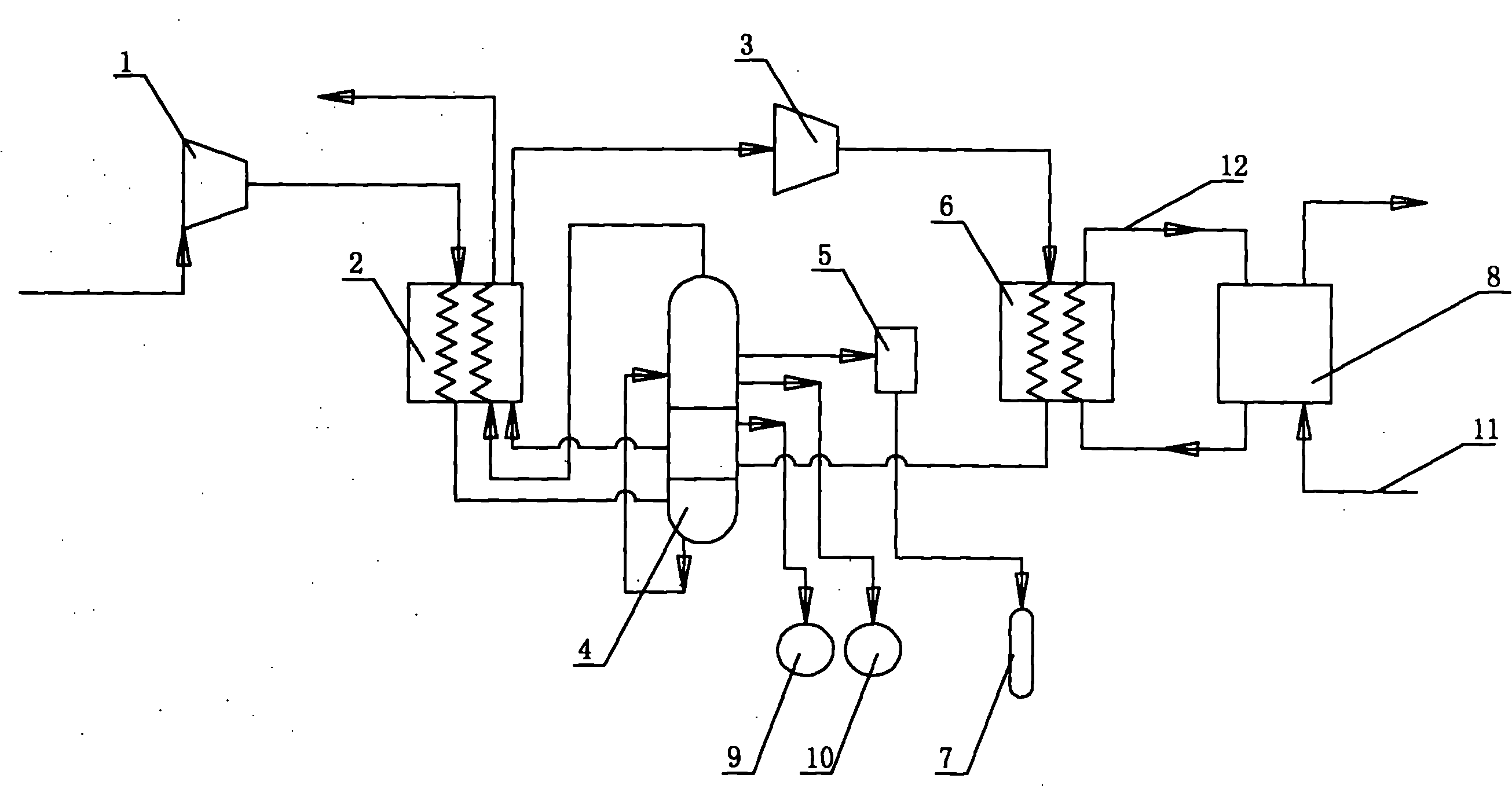 Method for air separation by storing cold energy of liquefied natural gas