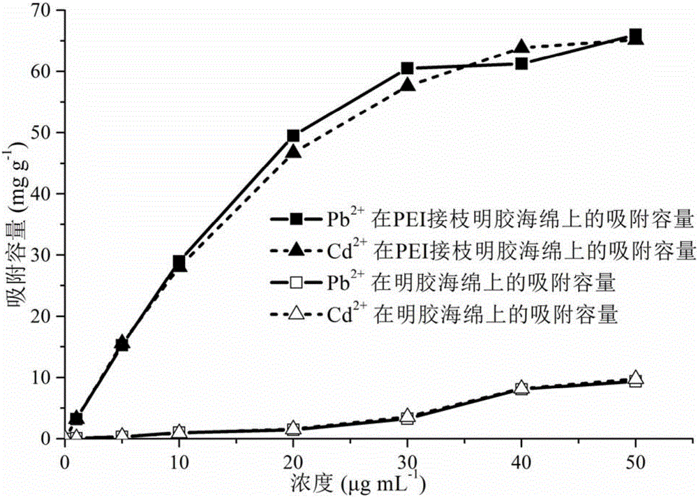 Preparation of PEI-grafted gelatin sponge and application of PEI-grafted gelatin sponge in heavy metal sewage treatment