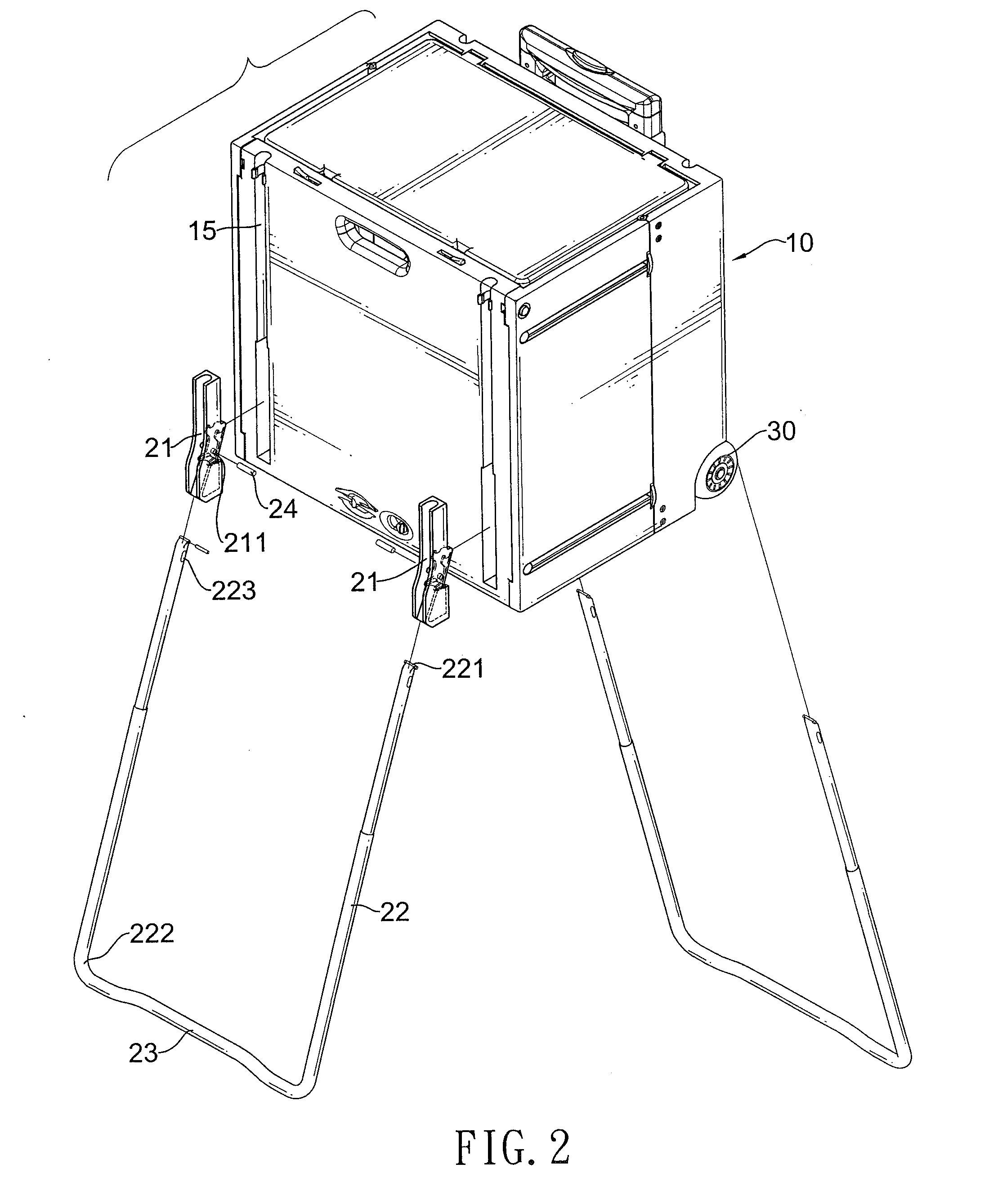 Storage container with retractable stands