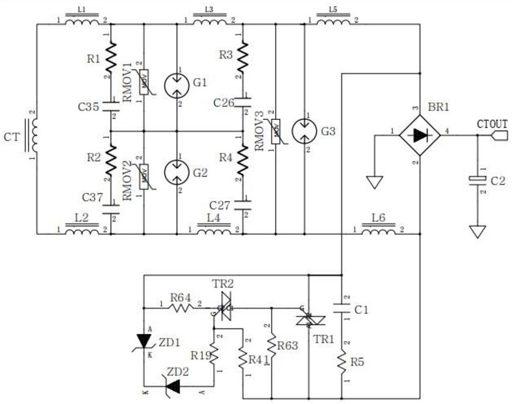 Integrated CT induction electricity taking circuit and device