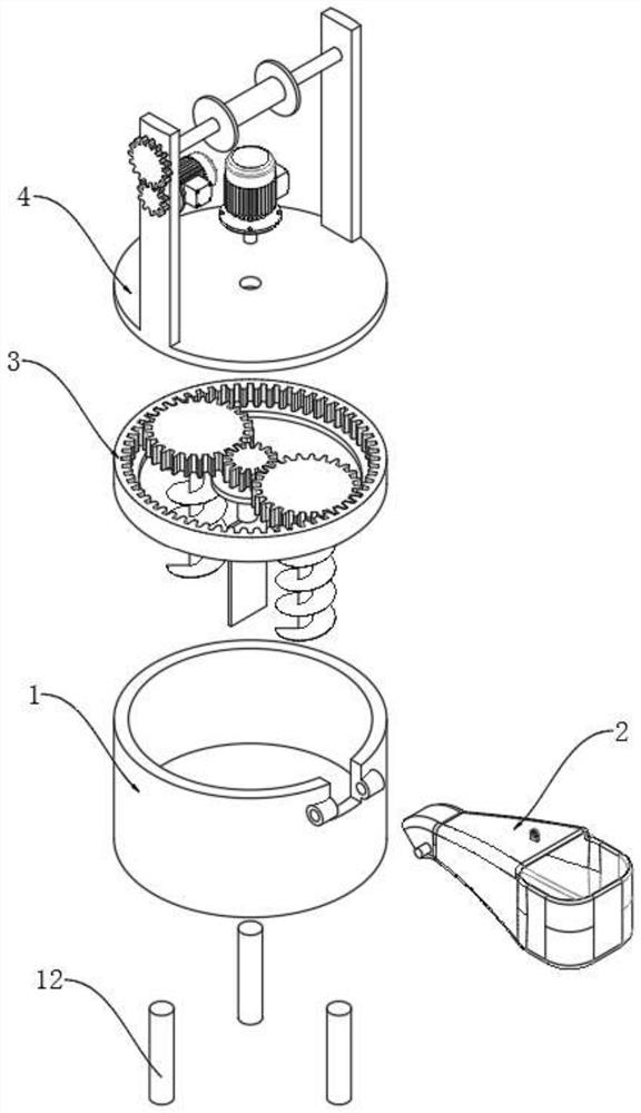 Planetary stirring device realizing convenient material pouring for building construction