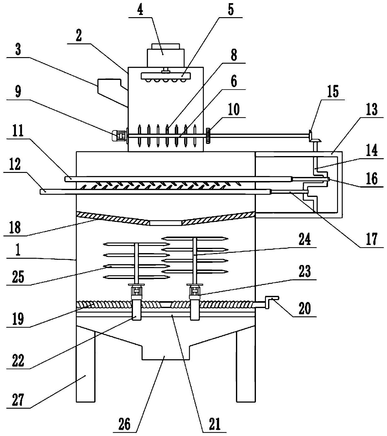 Grass drying and crushing apparatus