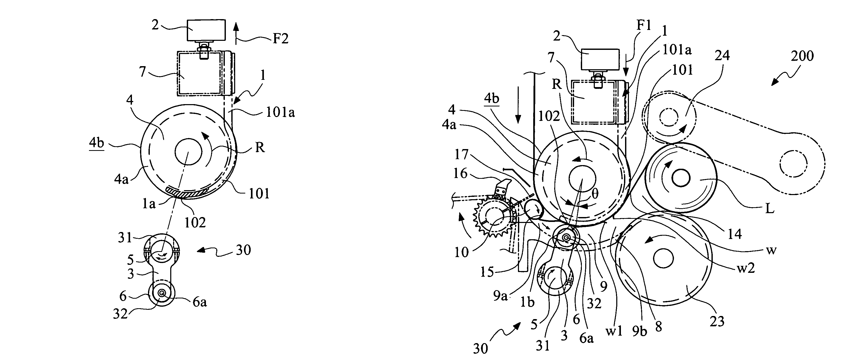 Winding device and method for tearing off web material by planetary-roller