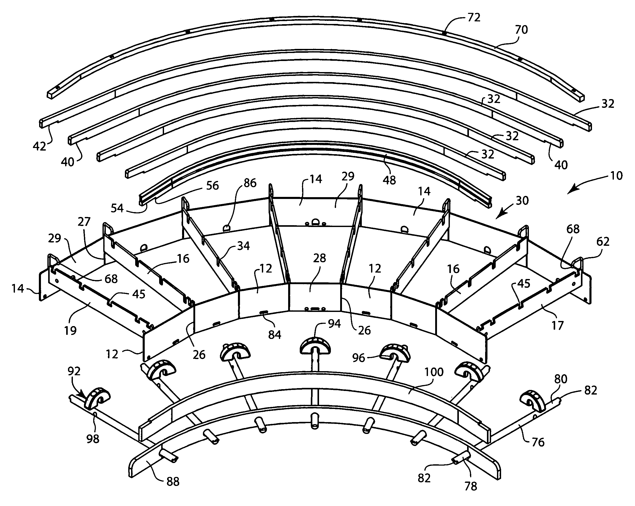 Washdown conveyor corner section with removable wear strips