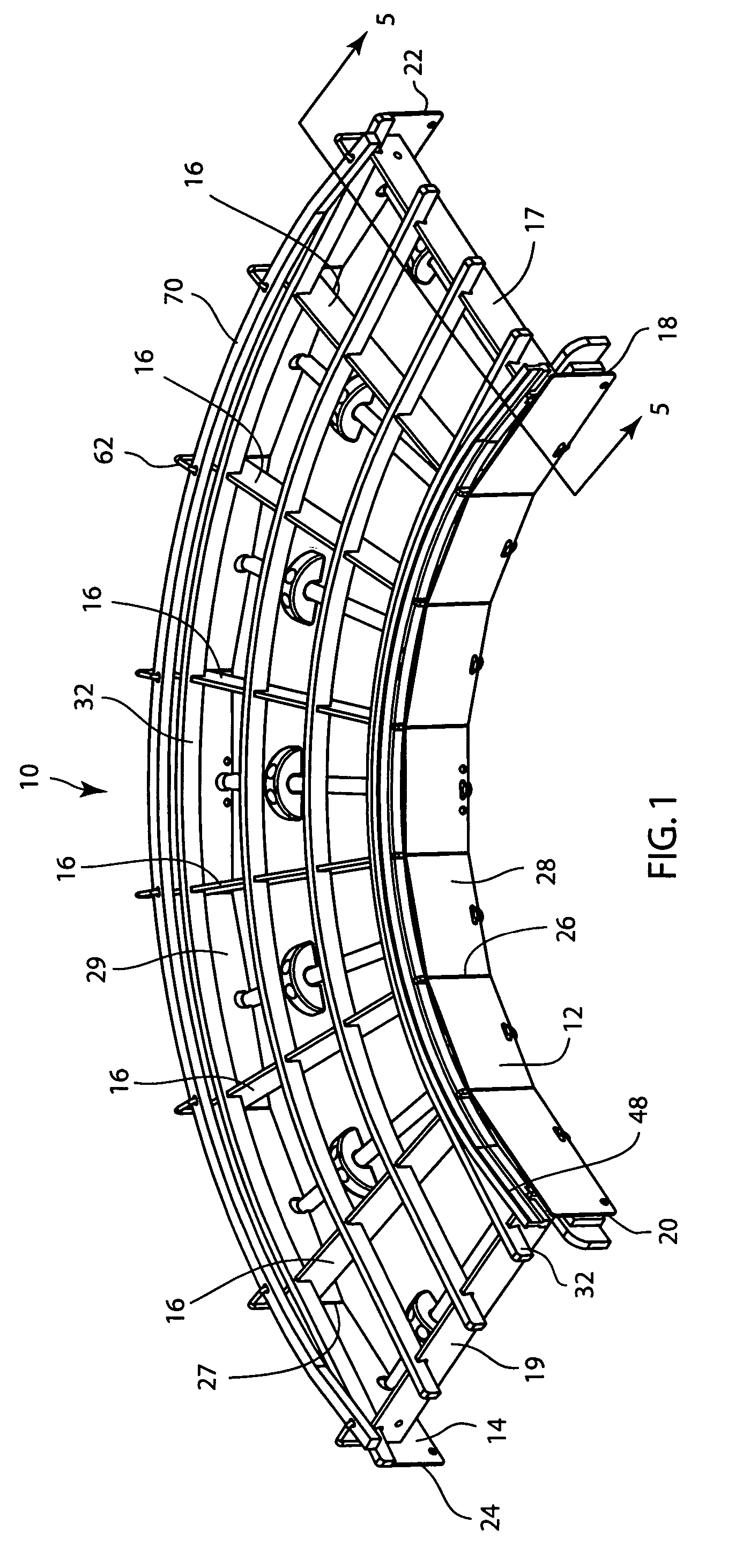 Washdown conveyor corner section with removable wear strips