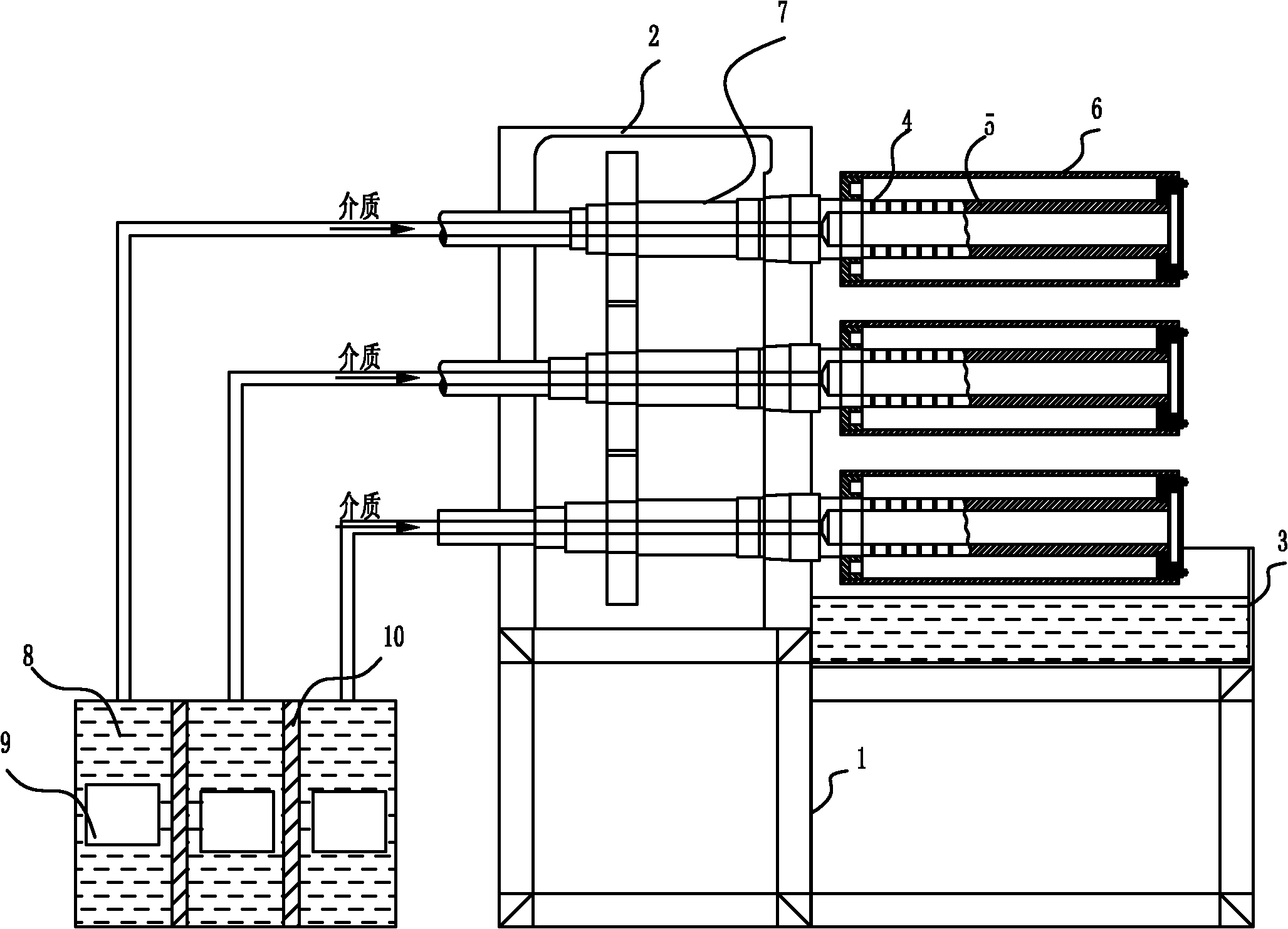 Rinsing and hot drawing device for fibre tow spinning