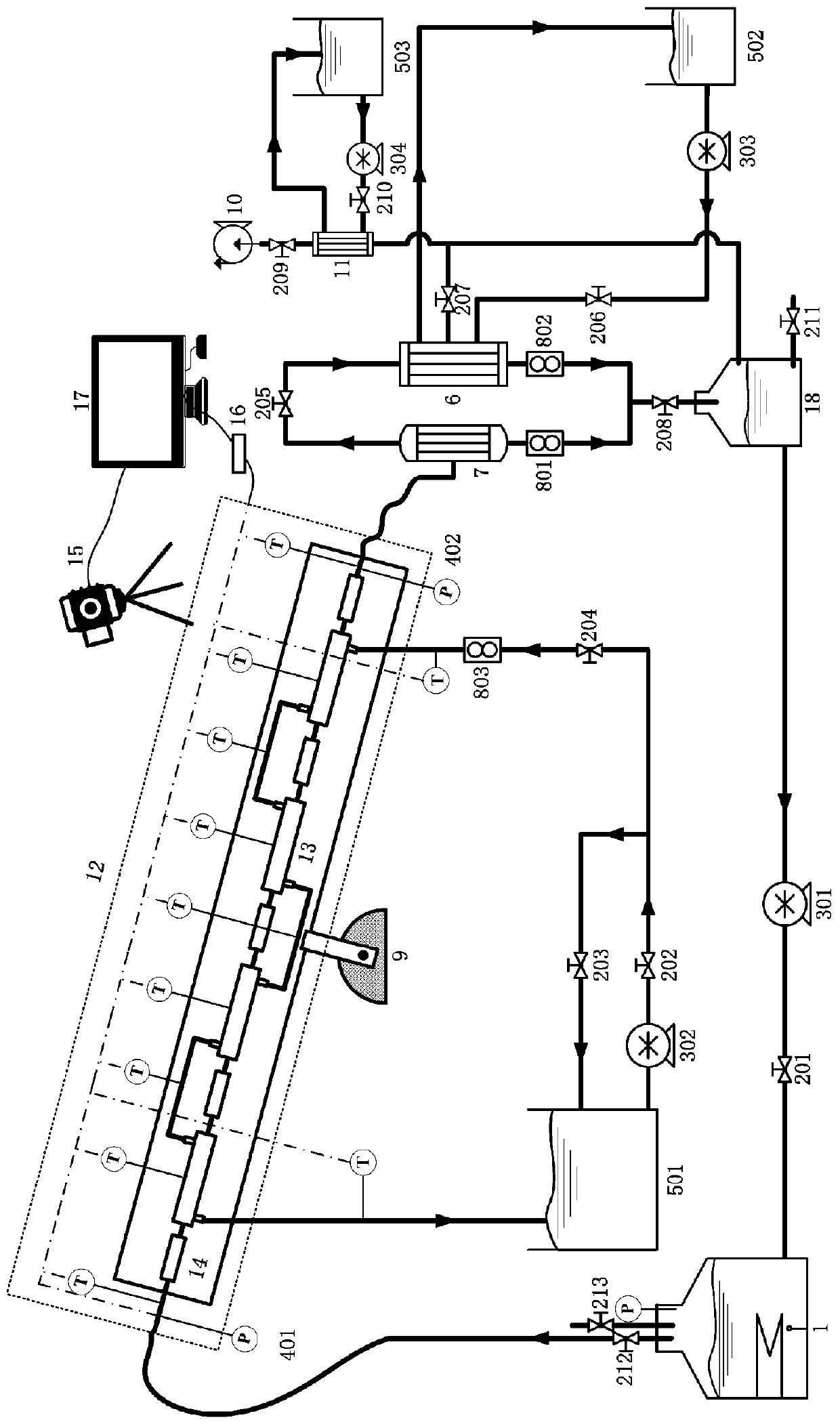 Experimental system and experimental method for convective condensation in mixed working medium Marangoni condensation pipe