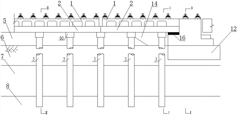 Transition section structure of pile foundation joist type rail bearing beam in medium and low speed maglev single line filling section