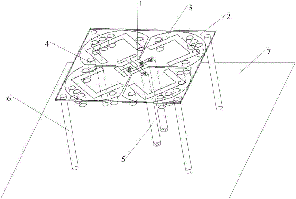 Broadband dual-polarized mobile base station antenna unit equipped with metallic pillars