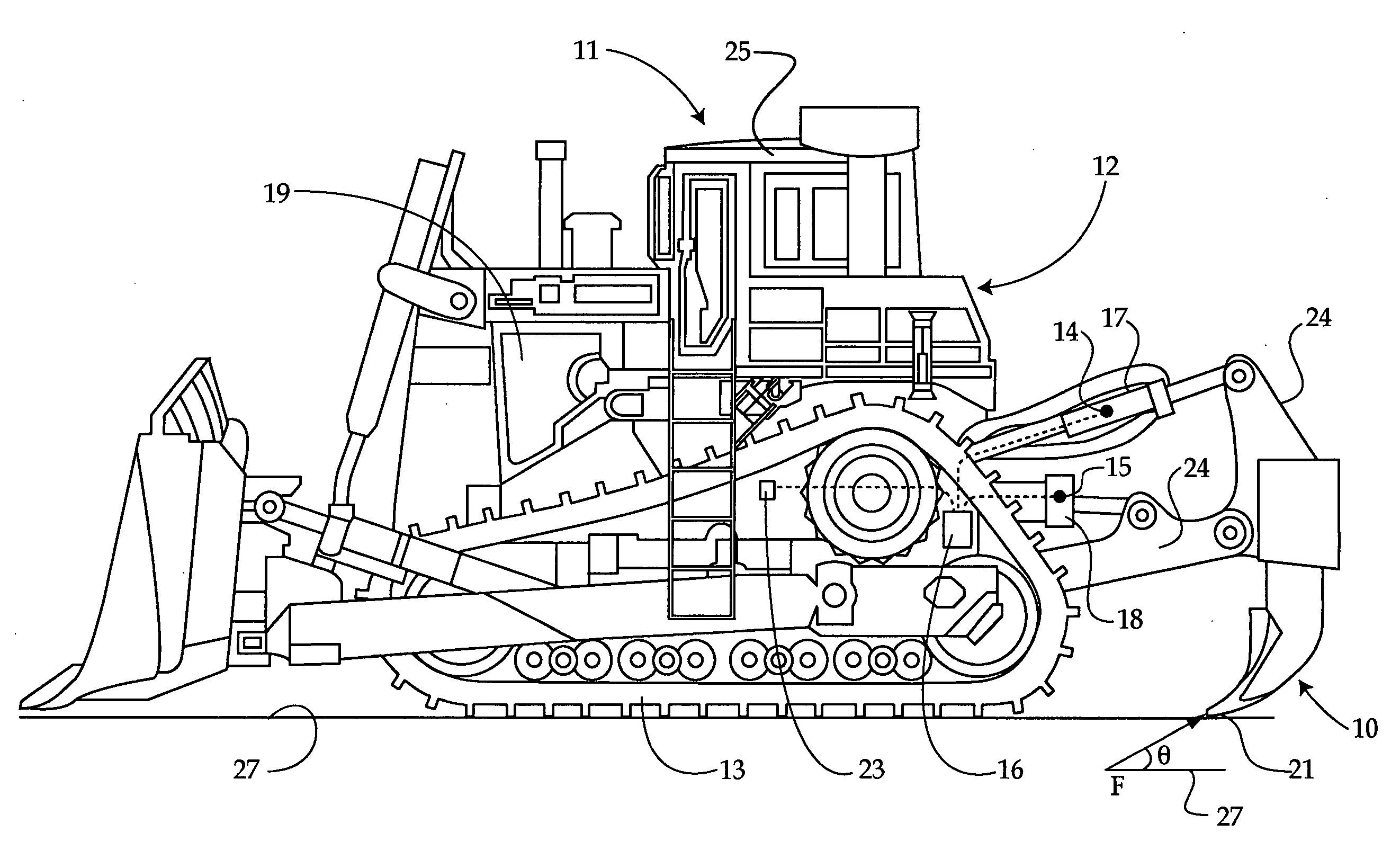 Ripper operation using force vector and track type tractor using same