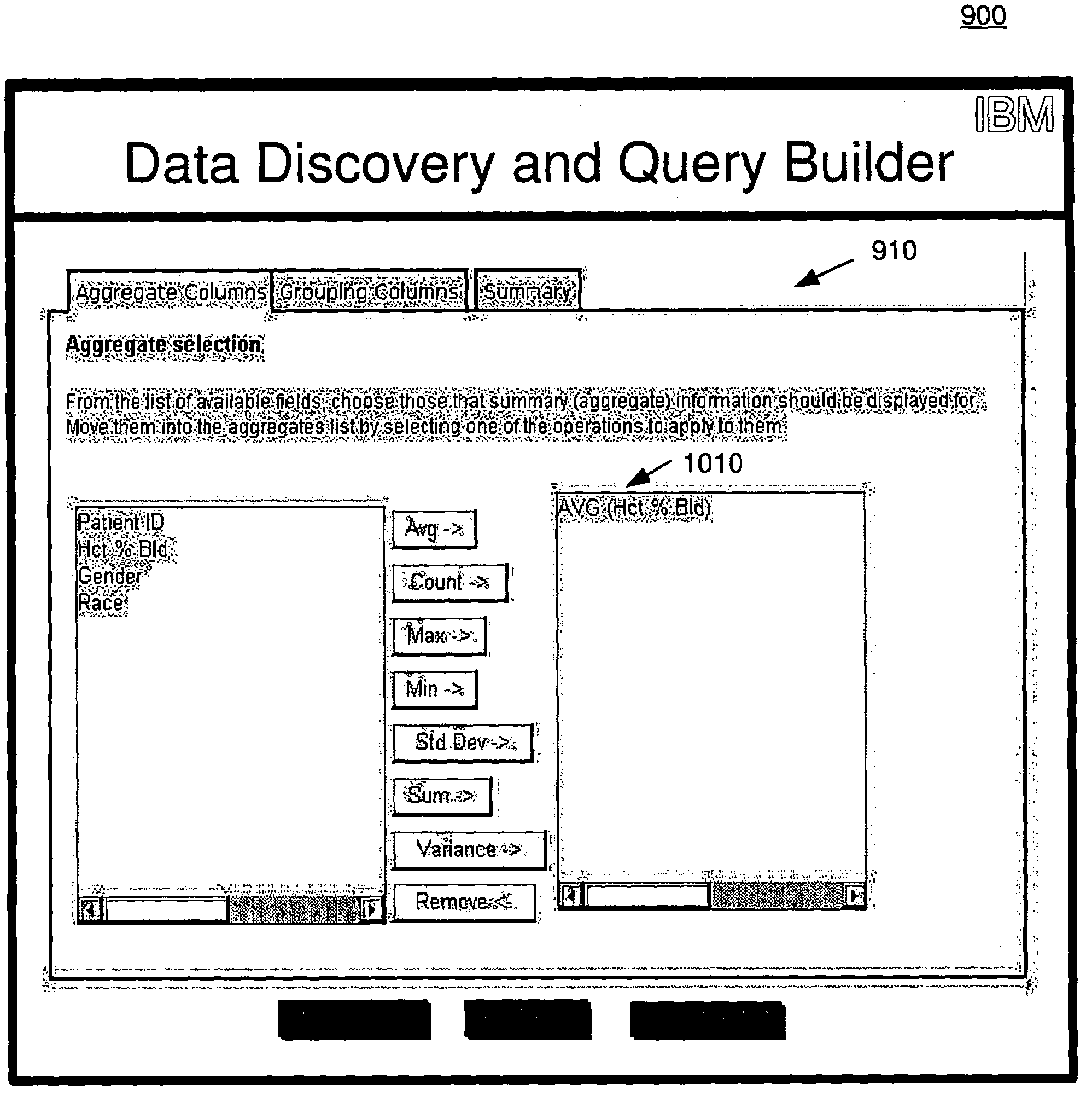 Methods, systems and articles of manufacture for abstract query building with selectability of aggregation operations and grouping