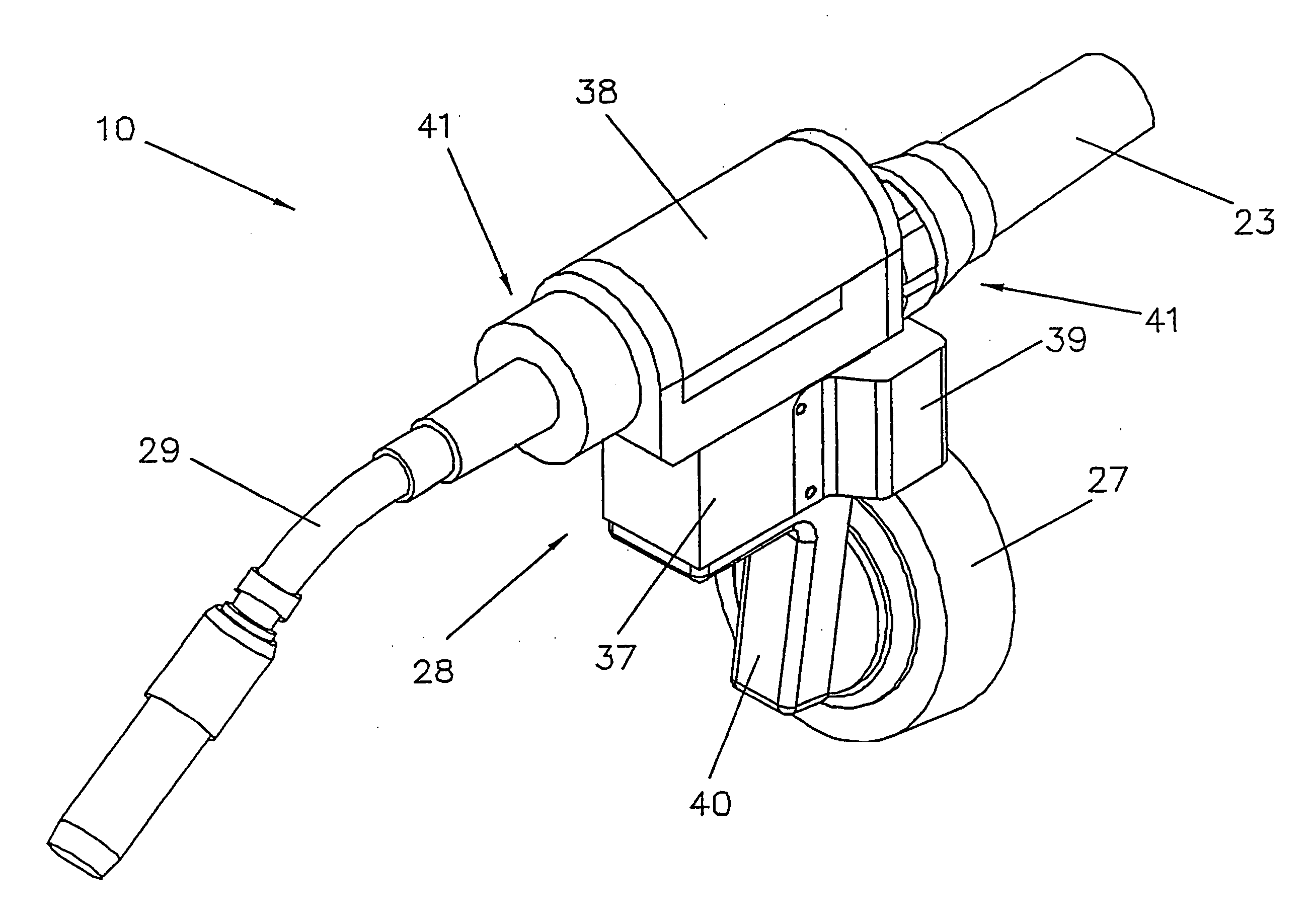 Welding torch with a torch housing and drive for welding rod transport