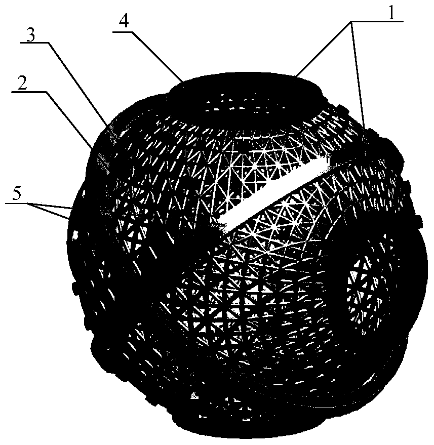 A spherical inertial stable platform with a bipolar axis spherical reticulated shell structure