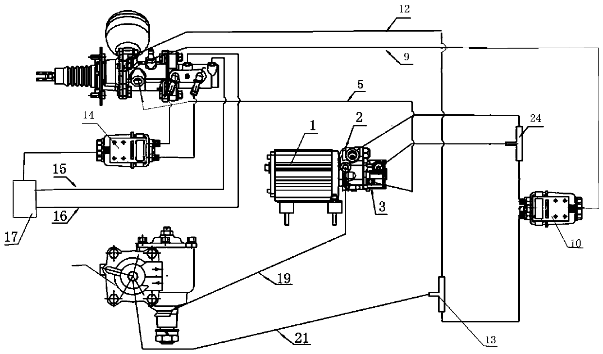 Electric double oil pump system for steering and braking of sanitation vehicle