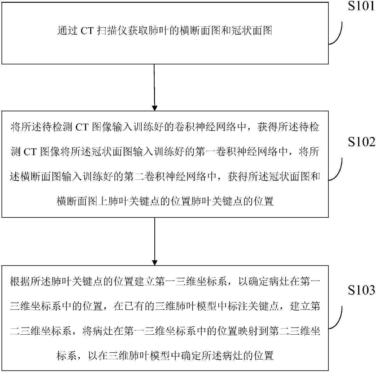 Positioning method and device for focus in lung lobe