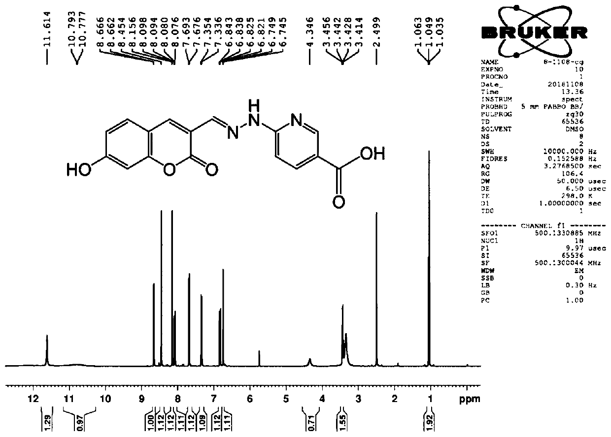 High fluorescence quantum yield two-photon Zn&lt;2+&gt; detection fluorescence molecular probe as well as preparation method and application thereof