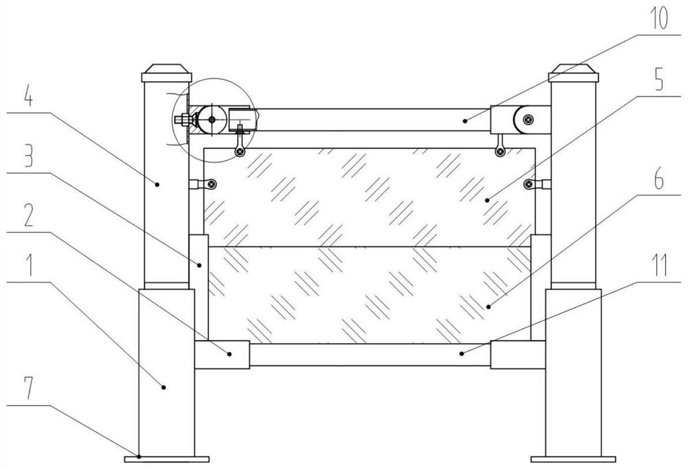 Glass curtain wall type protective barrier